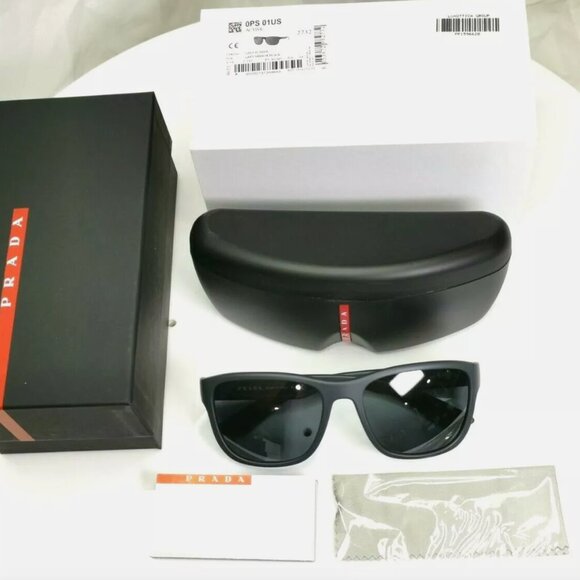 Prada Mens Grey Sunglasses Square Mirror Red Stripe - Picture 2 of 6